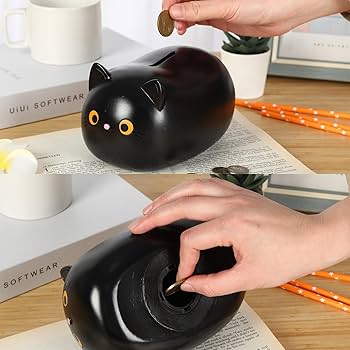 Amazon.com: H&W Black Cat Piggy Bank for Girls,Plastic Coin Bank